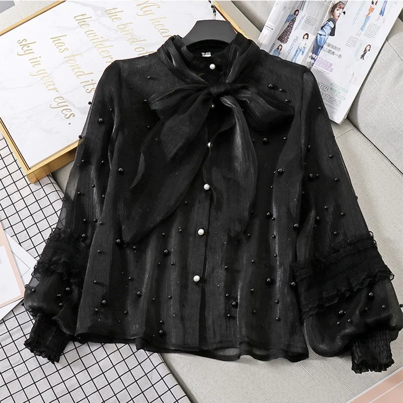 TWOTWINSTYLE шифоновые рубашки блузка с бантом стоячий воротник фонарь длинным