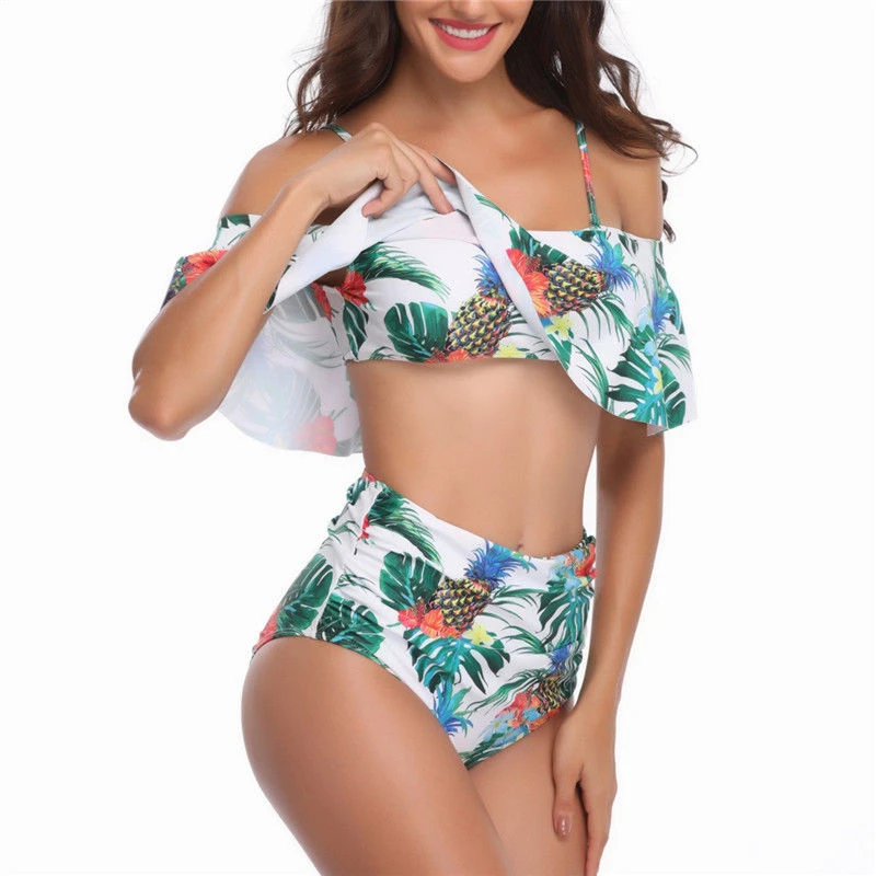 2PCS Sexy Women Bandage Padded Bra Bikini Sets Strappy Hollow Out High Waist Floral Swimsuit Push-up Triangle Swimwear | Спорт и