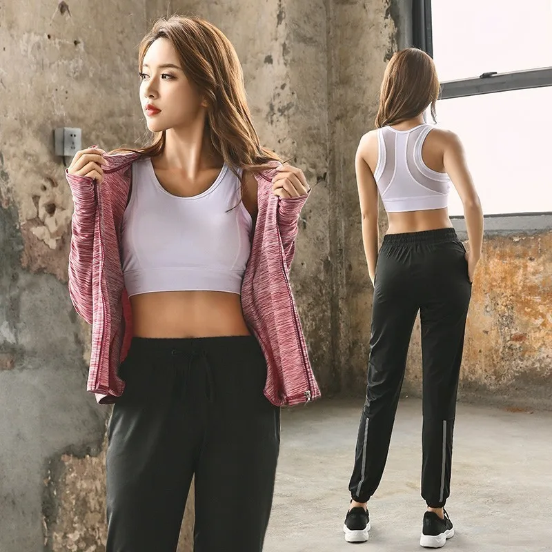 3pc Sport Suit Women Yoga Set Fitnes Clothing Hooded Zipper Jacket+Bra+Pants Gym Jogging Tracksuit Quick Dry Running Sets | Спорт и