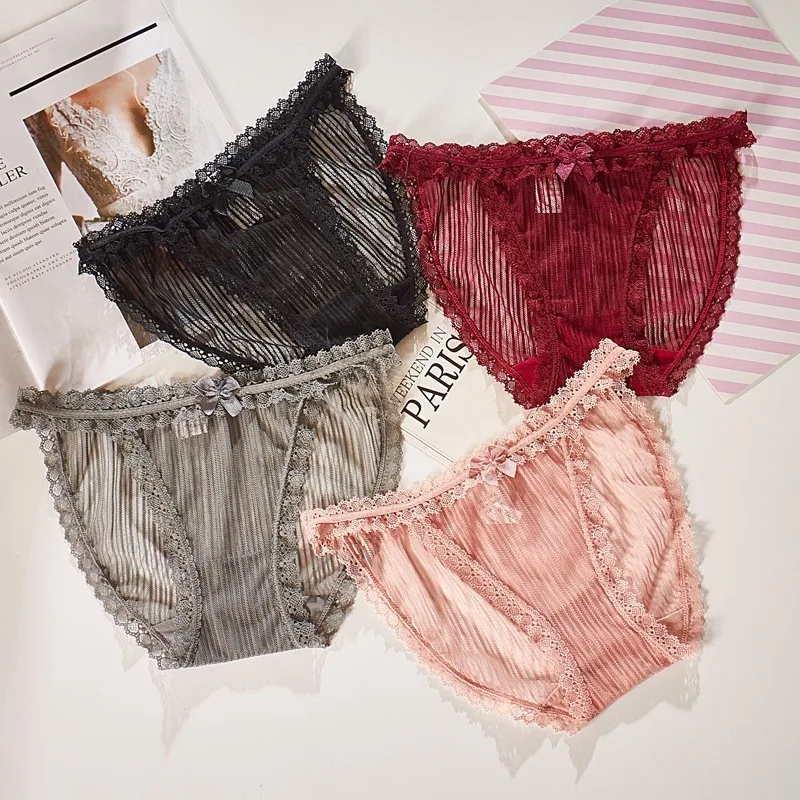 Sexy Lace Lingerie Women's Transparent Low Waist Panties Mesh Breathable Underwear |