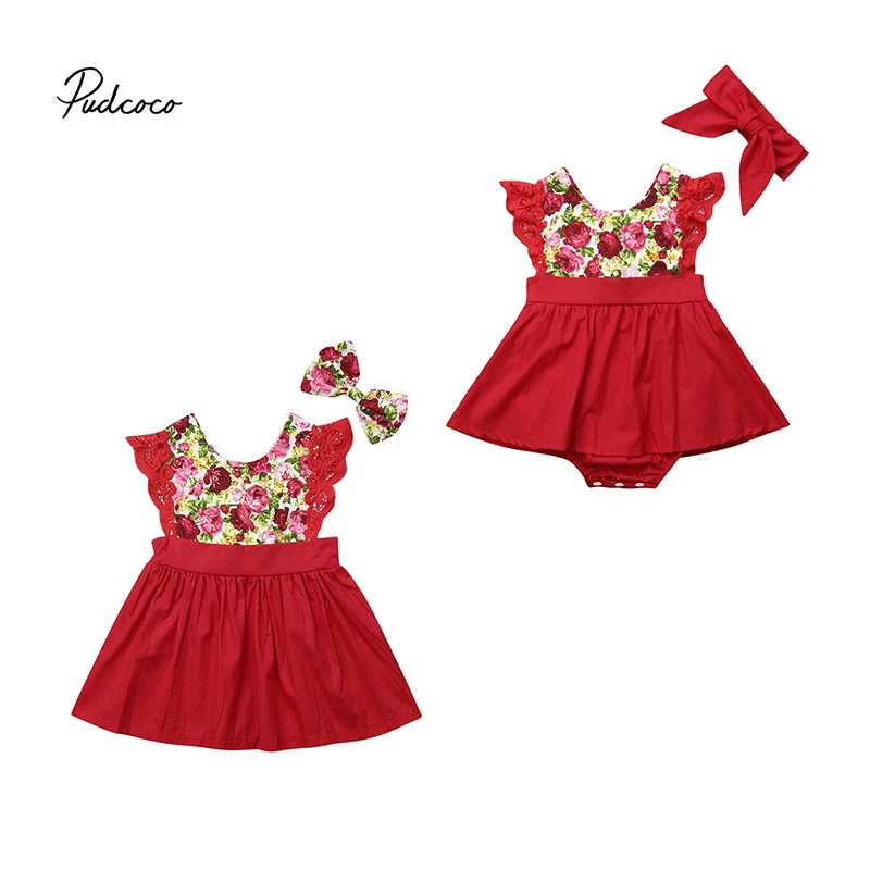 Pudcoco Toddler Kid Baby Girl Dress 2018 New Lace Sleeve Flower Sister Match Romper Dress+Headband Set Outfit Clothes 0-24M 1-6T | Детская