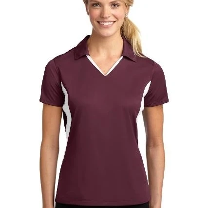 Sport-Tek LST655 Ladies Side Blocked Micropique Sport-Wick Polo T-Shirt Maroon &amp White - Medium |