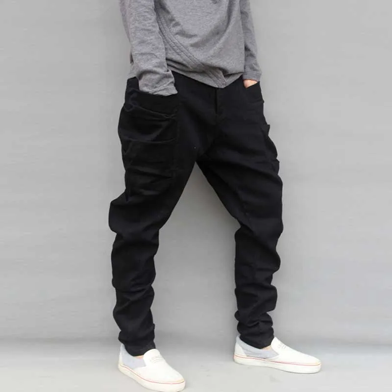 Новый Повседневное черные брюки-карго для Для мужчин Хлопковые свободные