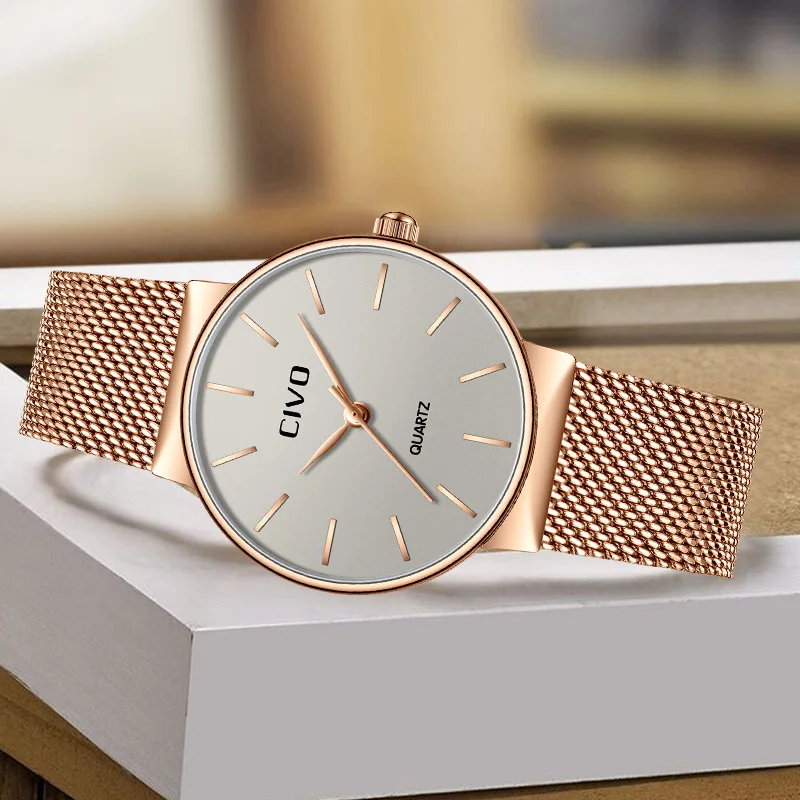 

CIVO Top Brand Luxury Womens Watches Waterproof Watch Fashion Ladies Stainless Steel Ultra-Thin Casual Wristwatch Quartz Clock