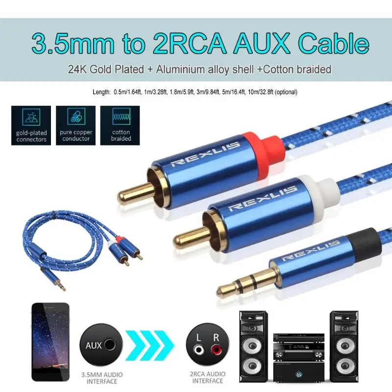 3 5 мм штекер 2 RCA папа Aux аудио кабель провод для усилителя телефона Edifer|Кабели VGA| |