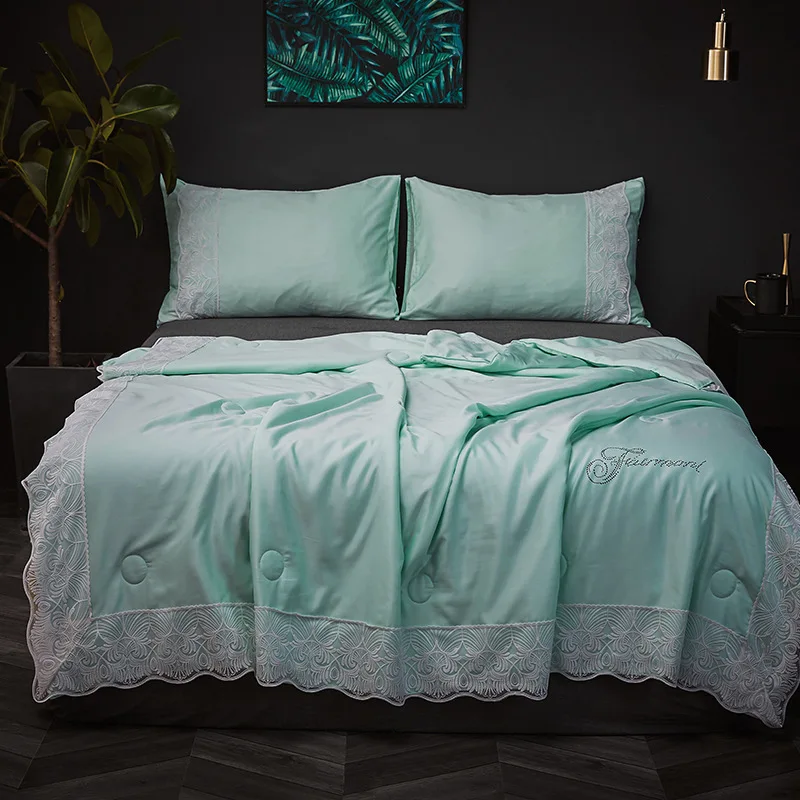 2019 DeMissir Luxury Tencel Baroque Style Summer Cool Quilt European Lace Edged Wash Air Conditioner Thin Comforter as Blanket | Дом и сад