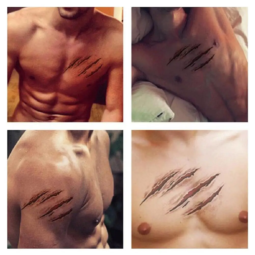 Тату для Хэллоуина Зомби Шрамы Татуировки водонепроницаемые 3D наклейки следов