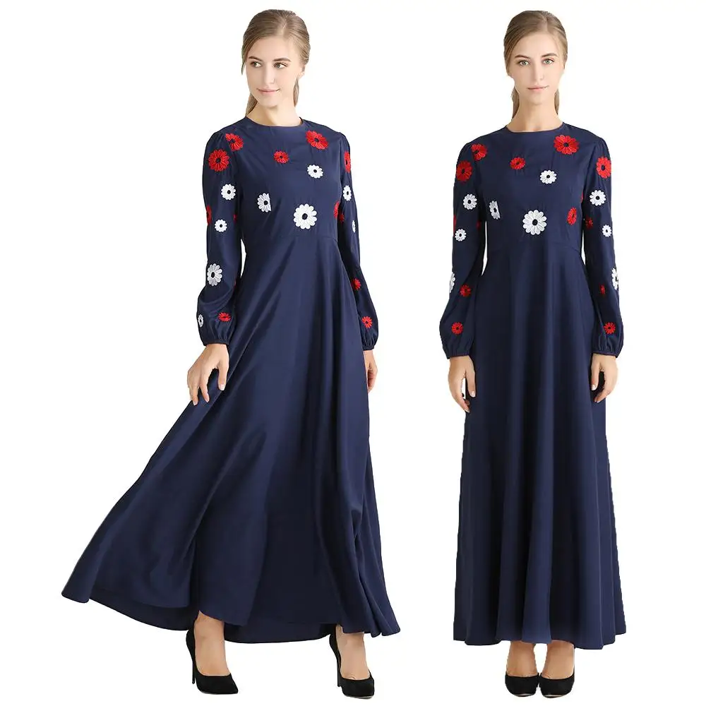 Женское платье с цветочной вышивкой Abaya мусульманский кафтан Дубай Jilbab длинное