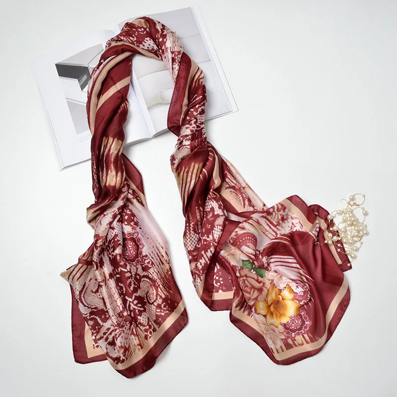 Шикарный Яркий шелковый шарф высокого качества в виде живого леса женские синие