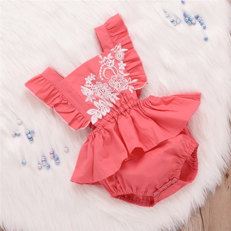 Вышитый комбинезон без рукавов с оборками для новорожденных девочек летняя