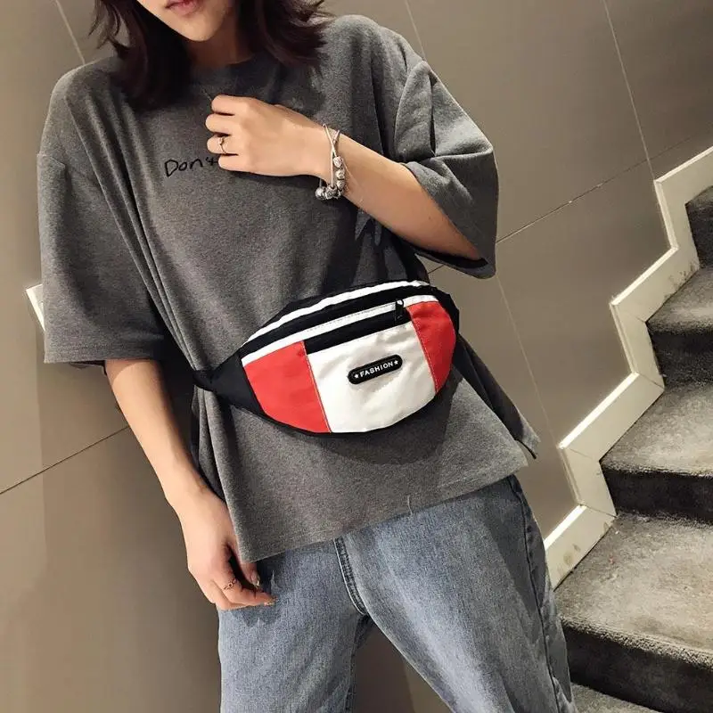 Сплайсинга Цвет Наплечная Талия Бум сумки женские мужские повседневные через