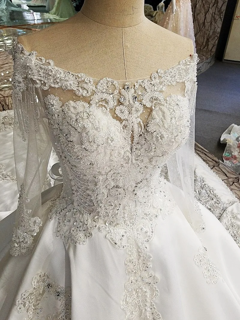 Роскошные свадебные платья для невесты с длинным рукавом Украшенные бусинами