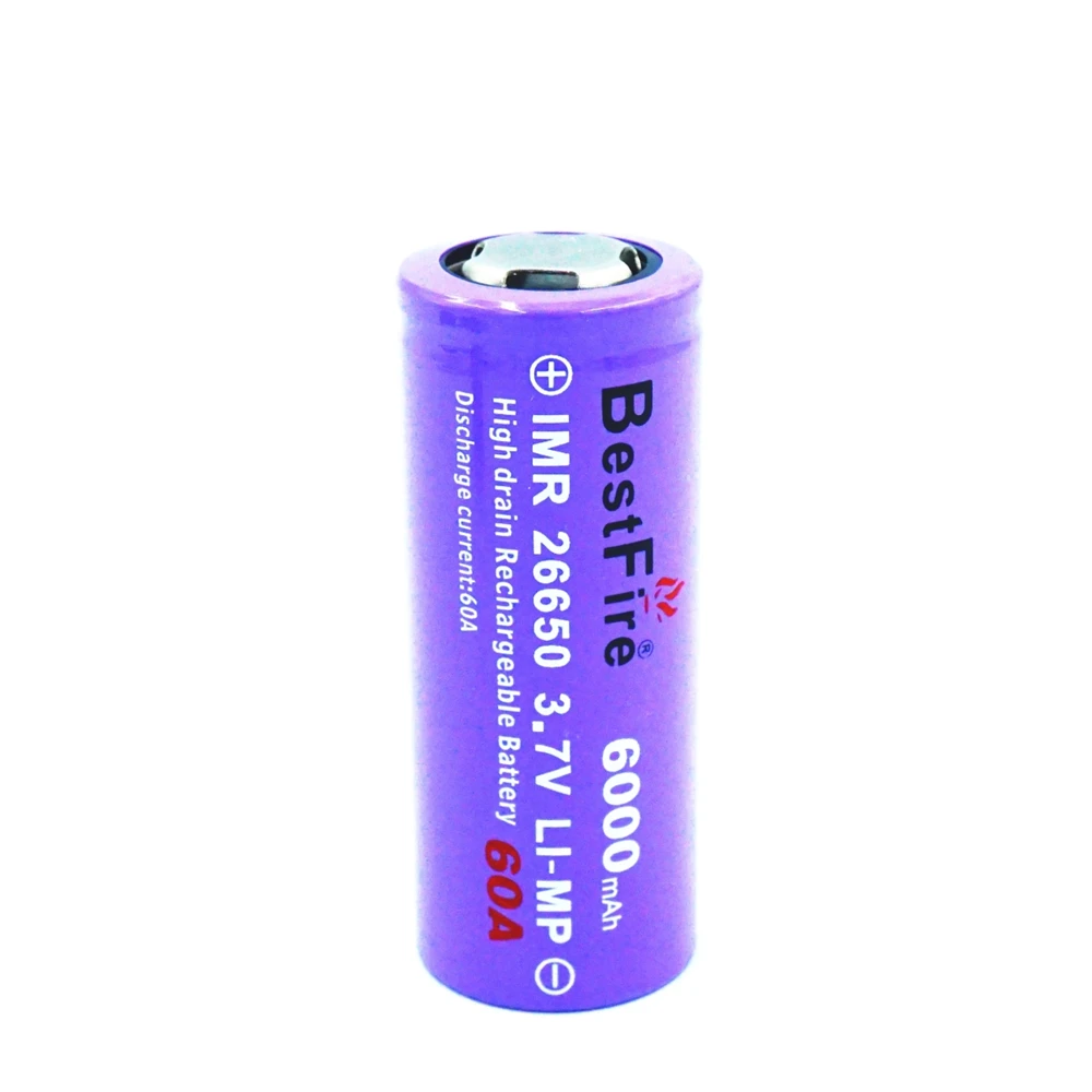 2 шт. BESTFIRE IMR 26650 6000 мАч 60A плоский верх перезаряжаемый литиевый аккумулятор для ECIG