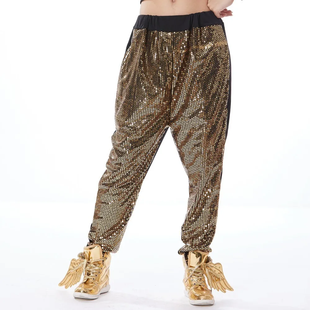 

2019 New Kids Adults Harem Pants Women Sequins Big Crotch Personalized Hip Hop Dance Stage Performance Costumes DS Jazz trousers