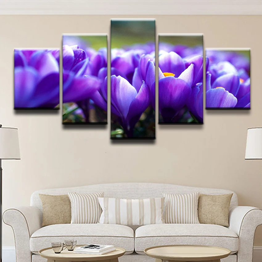

Modern HD Printed Canvas Paintings 5 Pieces Wall Art Modular Pictures Home Decor Lilac Pastel Petal Violet Flower Posters