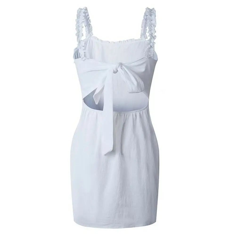 Женское платье на пуговицах Boho летнее однотонное без рукавов Пляжное Платье для