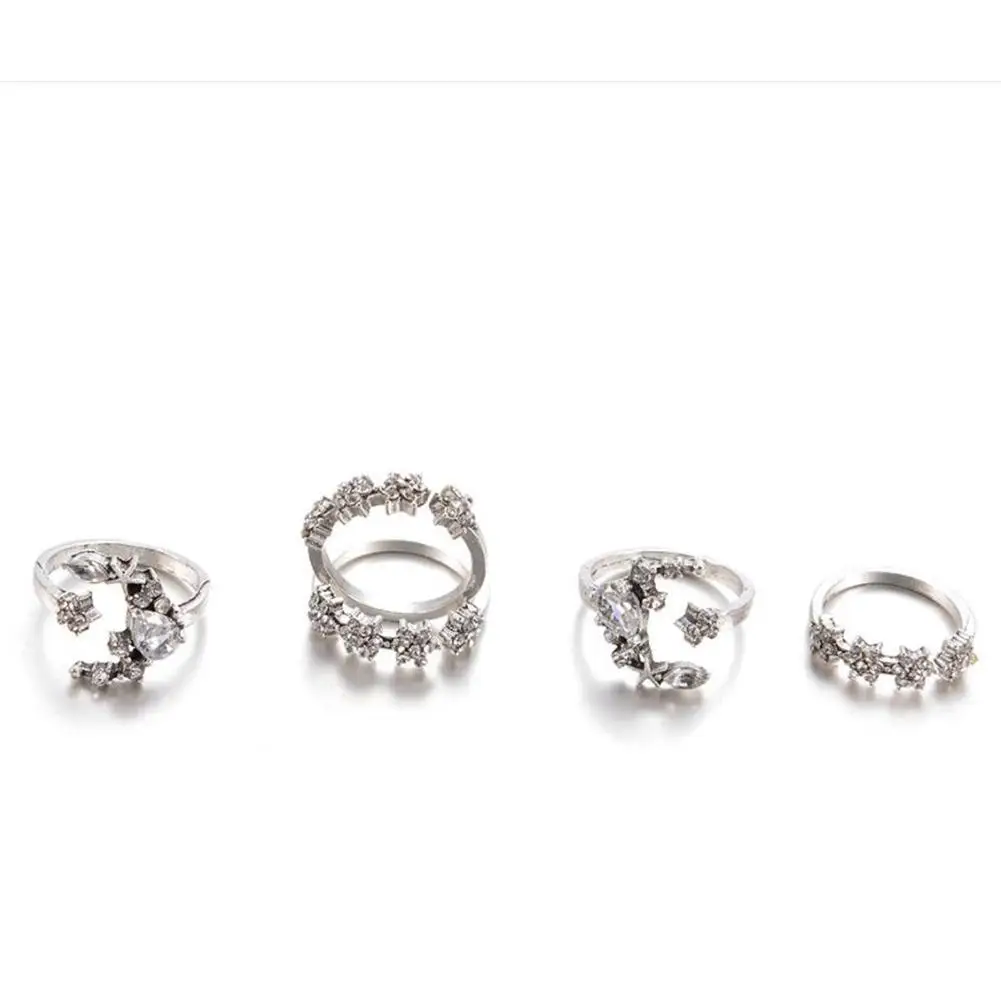 DreamBell 5pcs/Set Women Rings Silver Color Rhinestone Delicate Star Moon Crystal Ring Set Female Jewelry | Украшения и