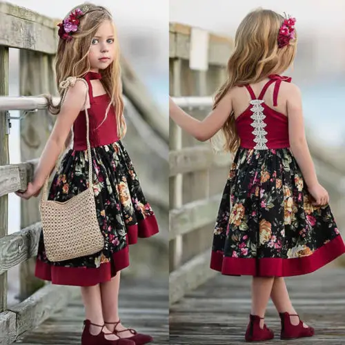 SUmmer Toddler Kids Baby Girls Strap Dress Party Princess Flowers Red Set | Детская одежда и обувь