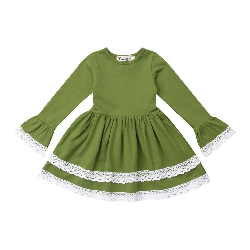 Green Christmas Kid Baby Dress For Girls Bell Sleeve Lace Tutu Party Wedding Pageant Princess Dresses Tunic | Детская одежда и