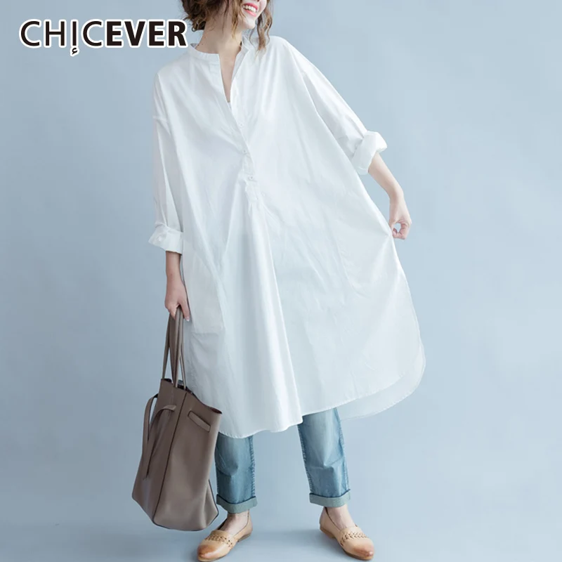 CHICEVER Autumn Women's Shirts Blouse O neck Loose Oversize Hem Split Womens Tops And Blouses 2019 Korean Fashion Tide New |