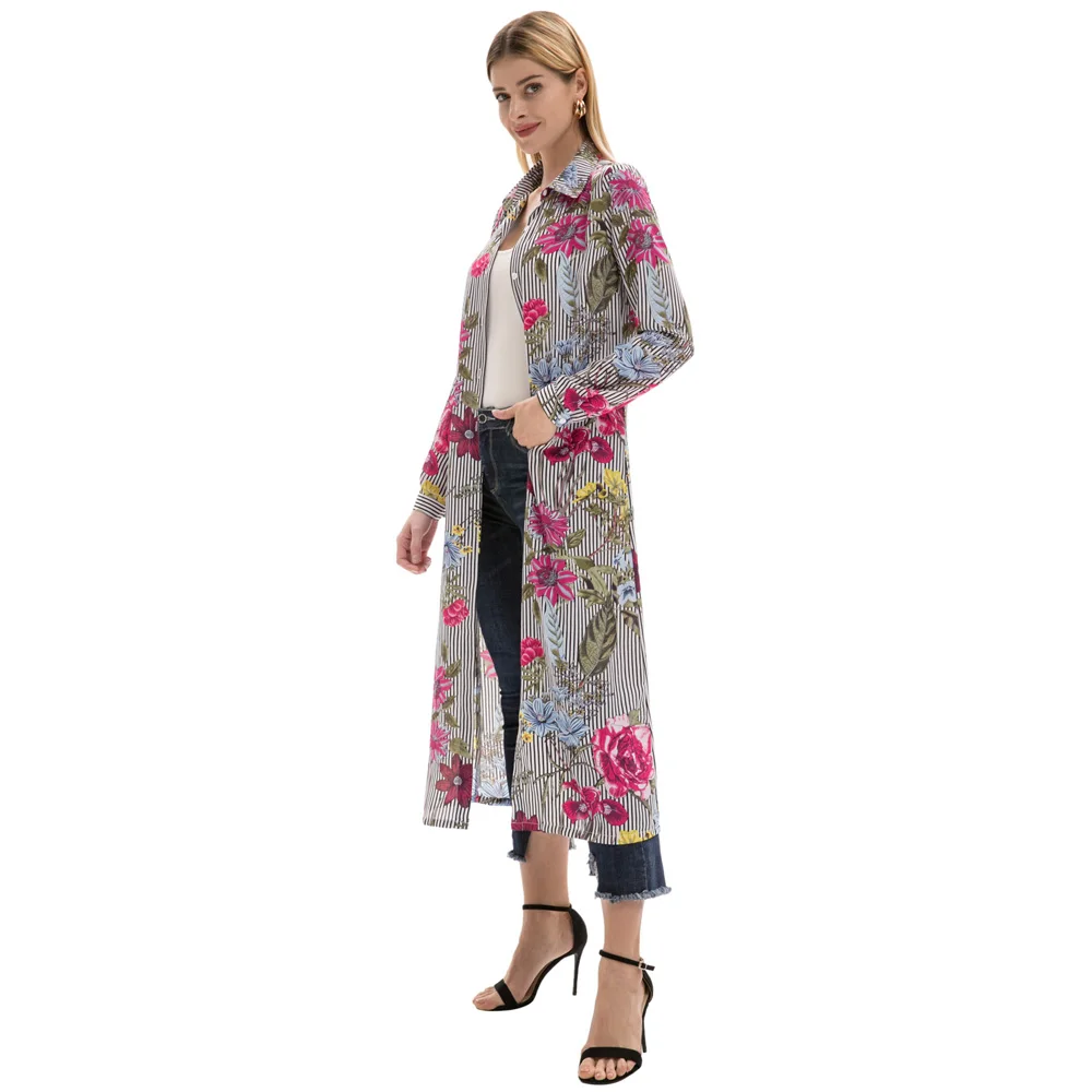 Retro 50s LADIES Women Long Shirt Floral Striped Top Collar Chiffon Dress Blouse | Женская одежда