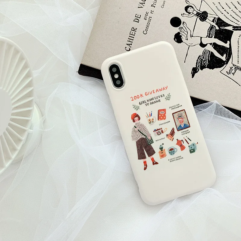 Cute White illustration Girl korean Phone Case For iPhone X XS XR Xsmax 7 Puls 6 6S 8 Cases Retro Soft Silicon Cover |
