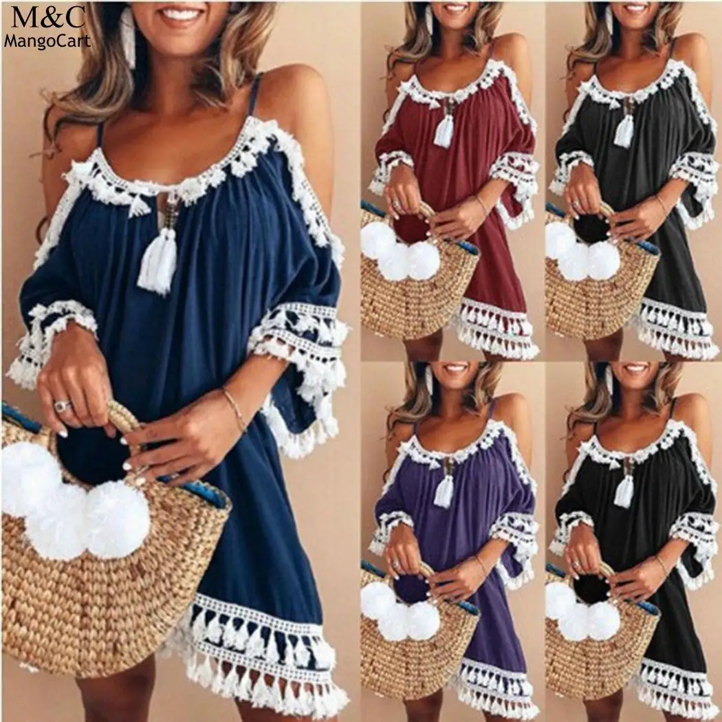 Летнее платье женская Мода Vestidos женское пляжное с открытыми плечами мини
