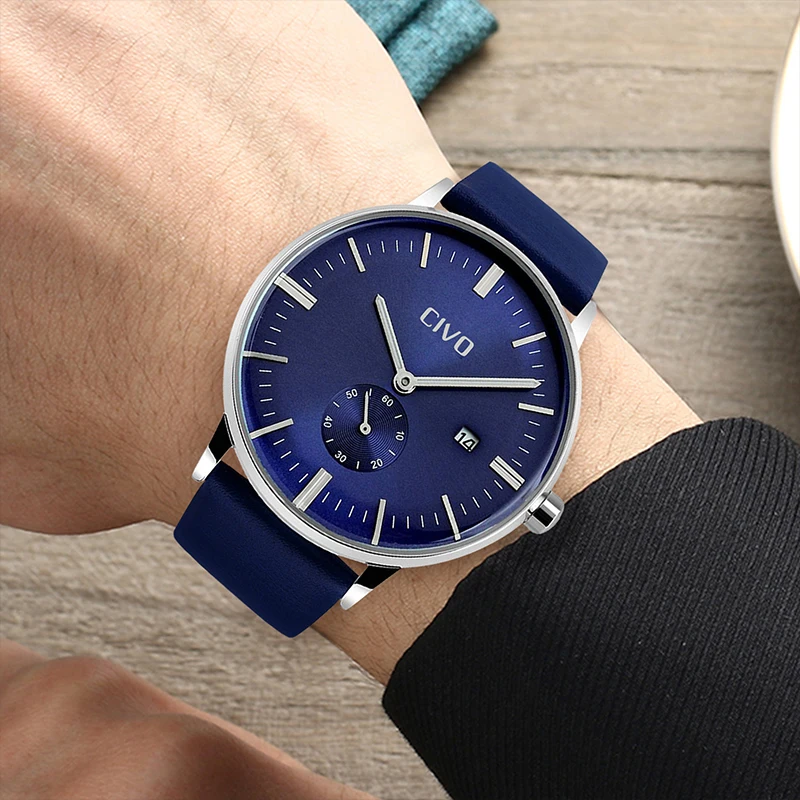 

CIVO Top Brand Luxury Mens Watches Genuine Leather Waterproof Analogue Quartz Wrist Watch For Men Business Clock Reloj Hombre