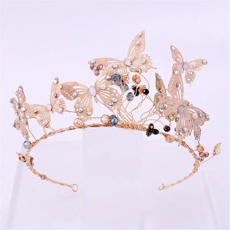 iSHINE Bridal Crown Earrings Set Rhinestone Butterfly Headband Tassel Long Headdress Wedding Accessories |