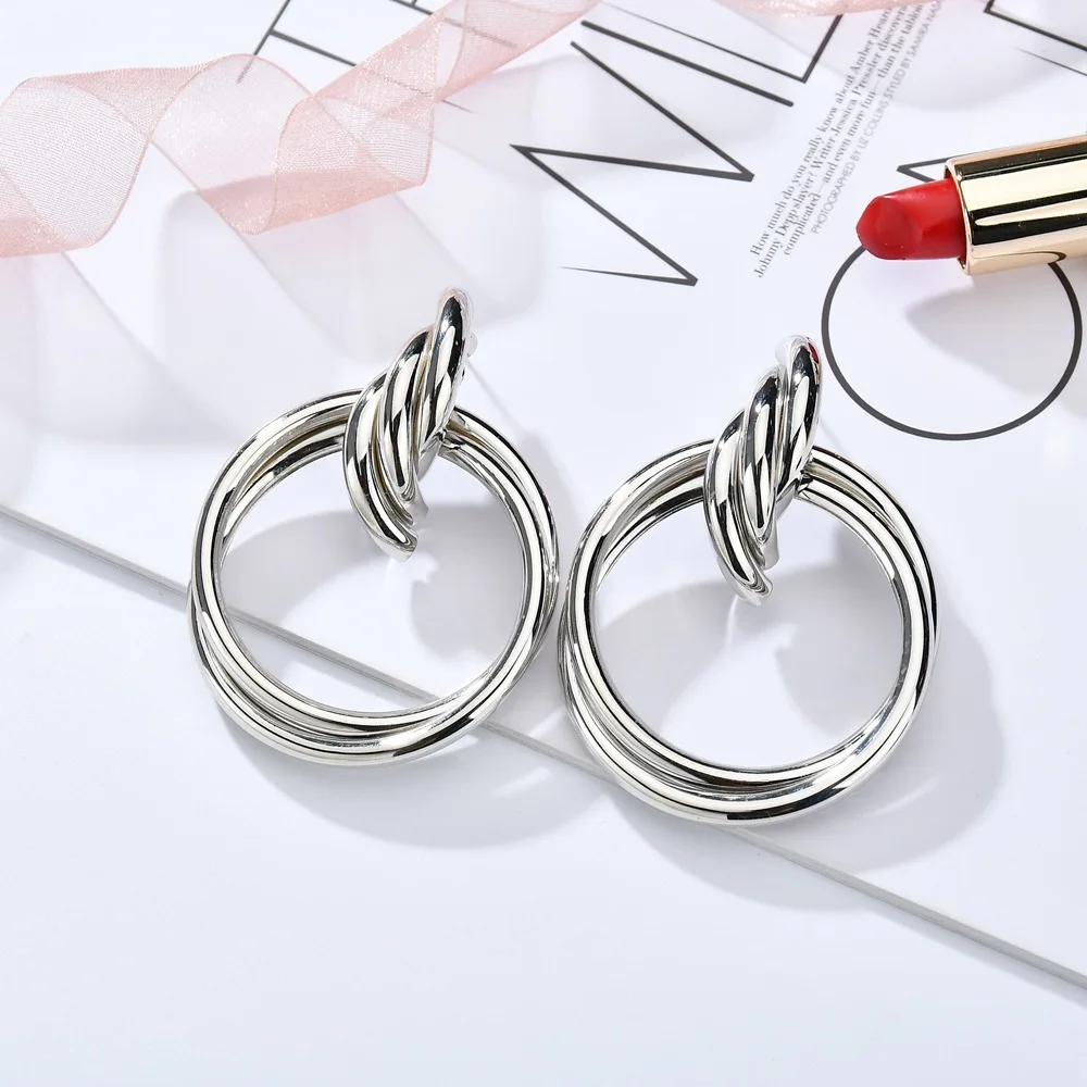 female Ornaments Personality Business Affairs Concise Geometry Earring Joker Hollow Out Alloy Ring Temperament Earrings | Украшения и