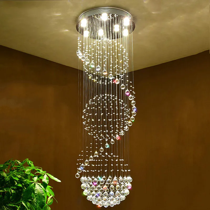 値段 現代ロングledスパイラルリビングクリスタルシャンデリア照明屋内器具階段階段ランプショーケース寝室ホテルホール