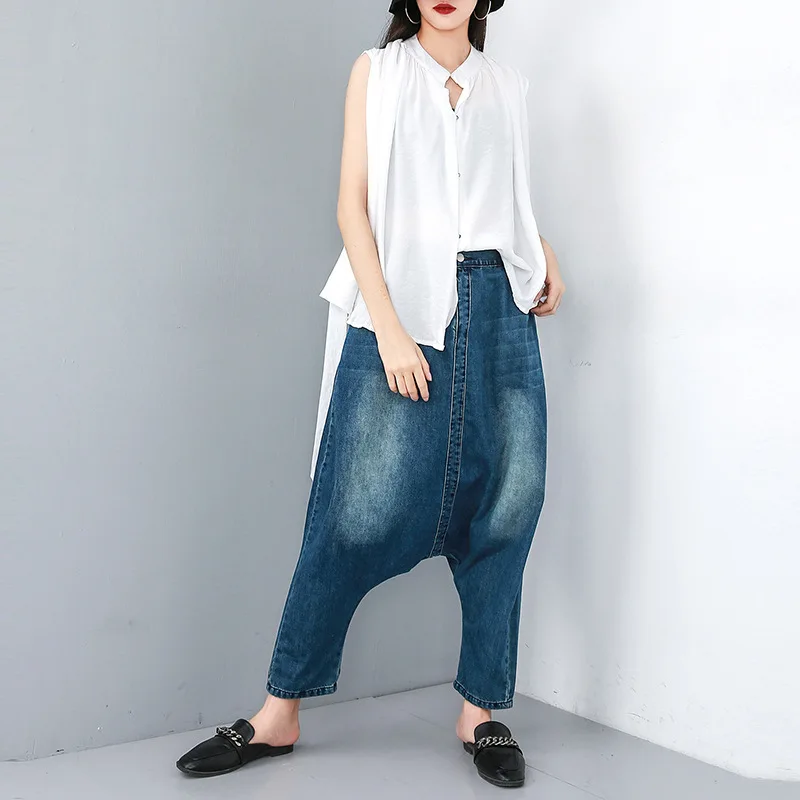 DEAT 2020 New Summer Fashion Women High Waisr Elastic Harent Denim Washed Vintage Jeans Female Loose Pants WF72905L | Женская одежда