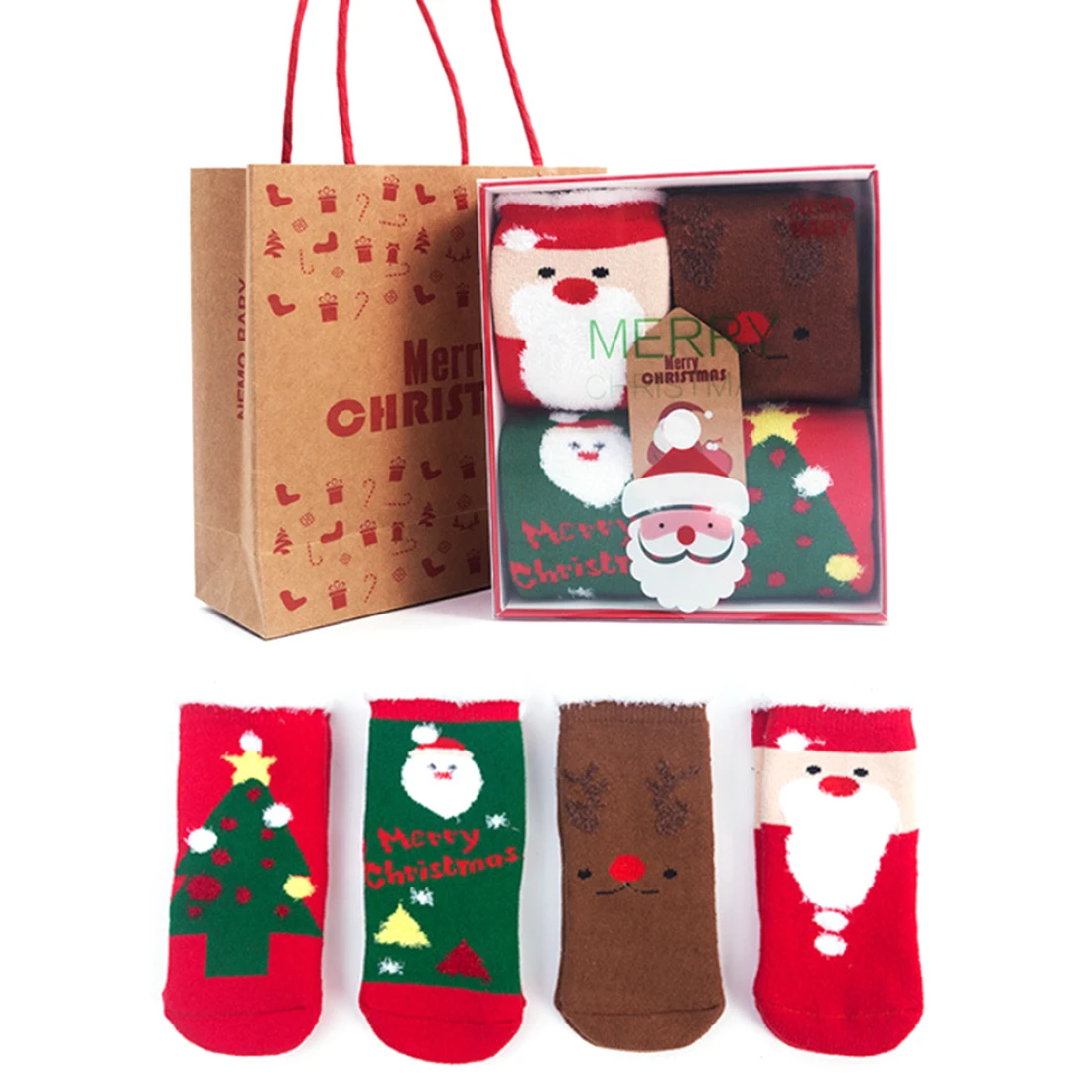 4Pcs Autumn and Winter Terry Thicken Cotton Socks Christmas Soft Stocking for 3-5 Year-old Kids - A Group M | Дом и сад