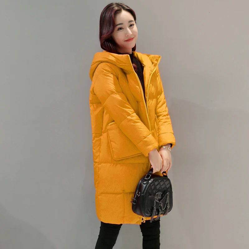 

Big Pocket Winter Coat 2018 New Solid Color Womens Hooded Winter Jackets Medium Length Thicken Loose Fashion Female Parkas S284