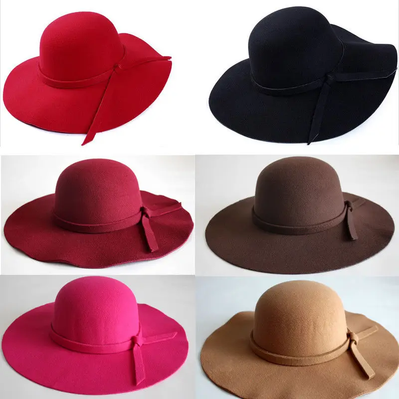 

Ladies Women Wool Floppy Felt Fedora Hat Wide Brim Sun Hat Vintage Style