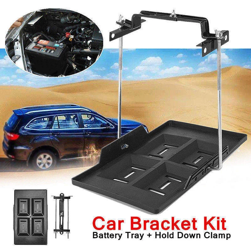 1x Powerful Car Storage Battery Holder Tray&Hold Down Clamp Bracket Adjustable Recessed slots  good bearing capacity