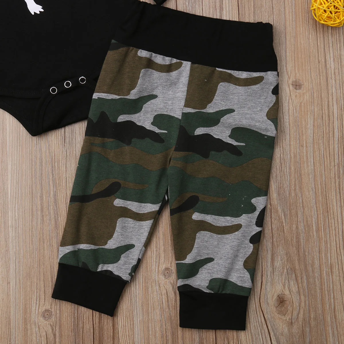 2pcs Newborn Baby Boys Clothes Dinosaur Tops Romper Camo Pants Outfits Kid Set |