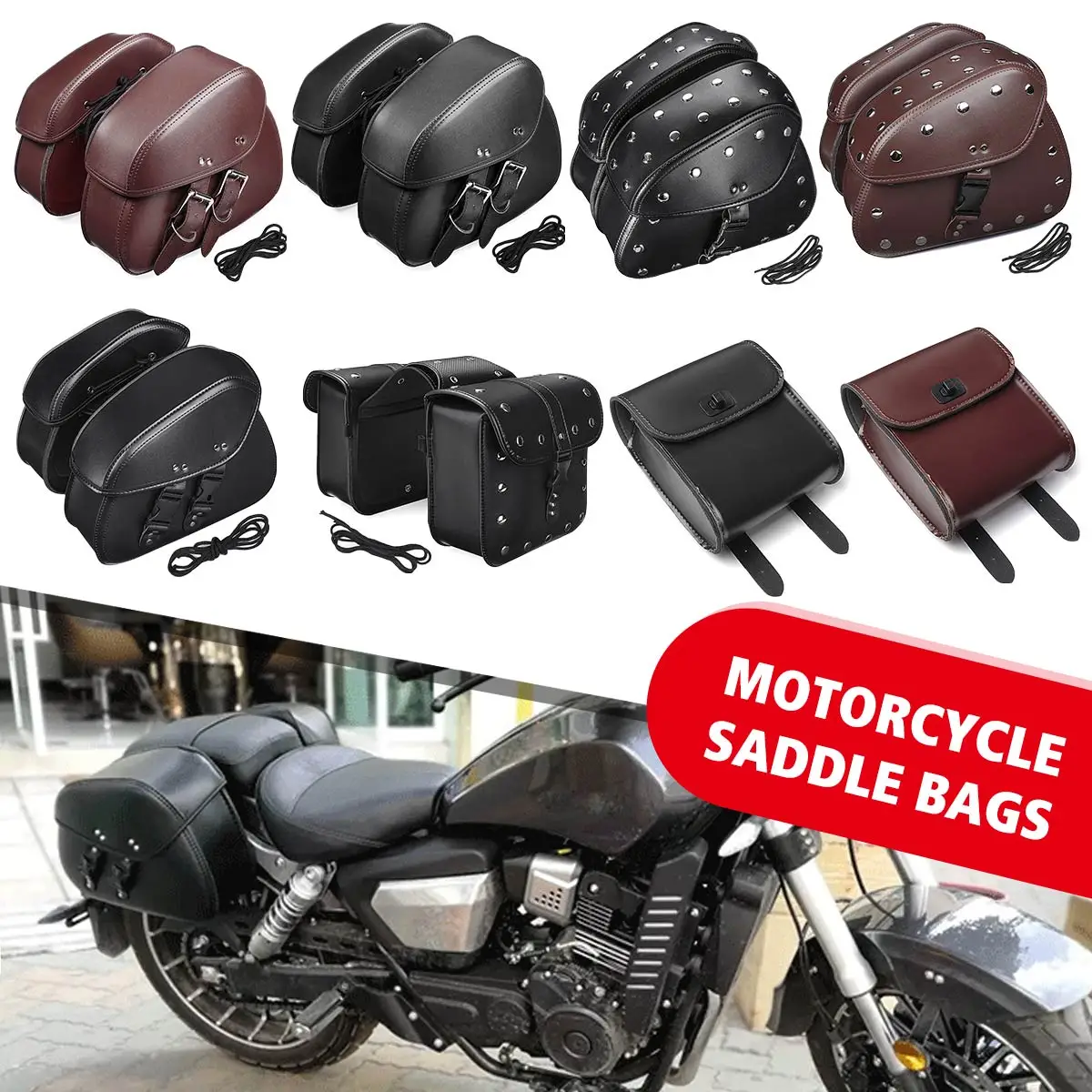 

Universal Motorcycle Saddlebag PU Leather saddle Motorcycle bag suitcase For Sportster XL883 XL1200 Iron Dyna Tool Bags