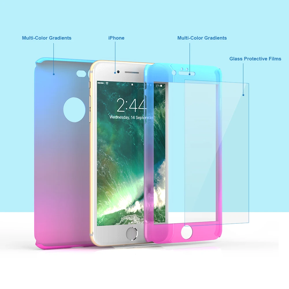KISSCASE 360 градусов покрытие Защитные чехлы для iPhone 6 6S 7 Plus закаленное стекло