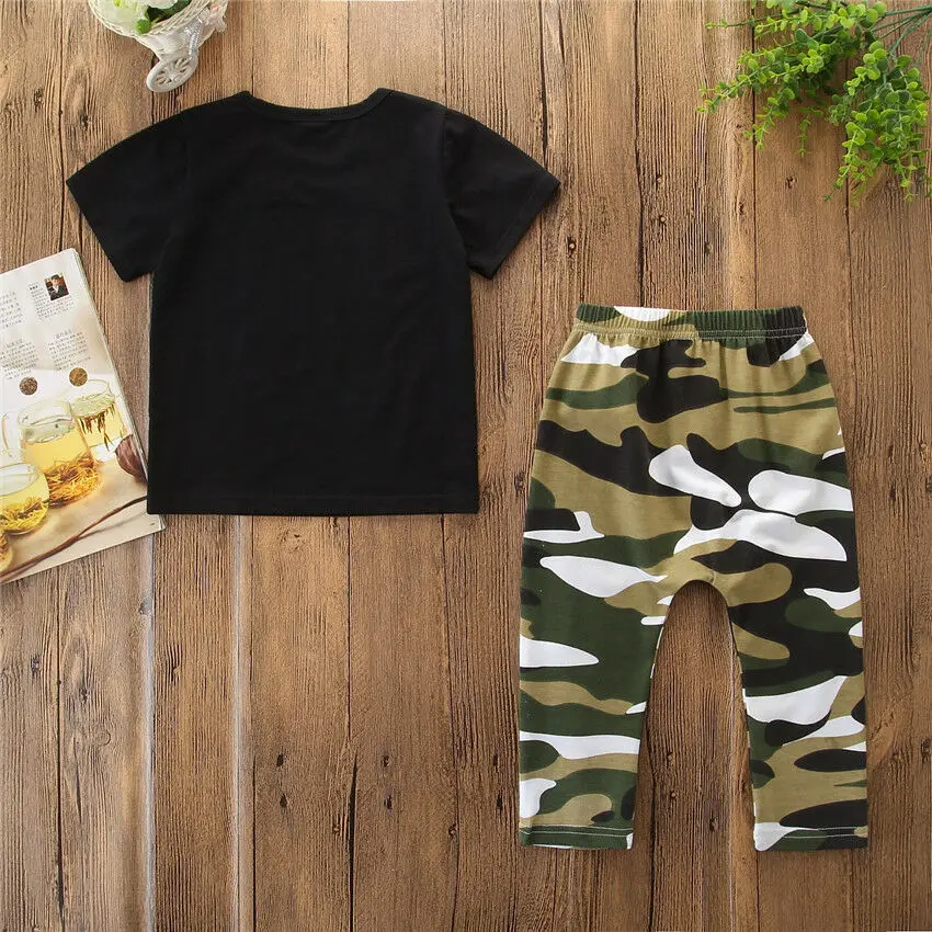 New Summer Toddler Kids Baby Boys Camo Outfits Sets 2Pcs Short Sleeve T shirts Long Pants Two Pieces Clothes Boy 1-6Y |