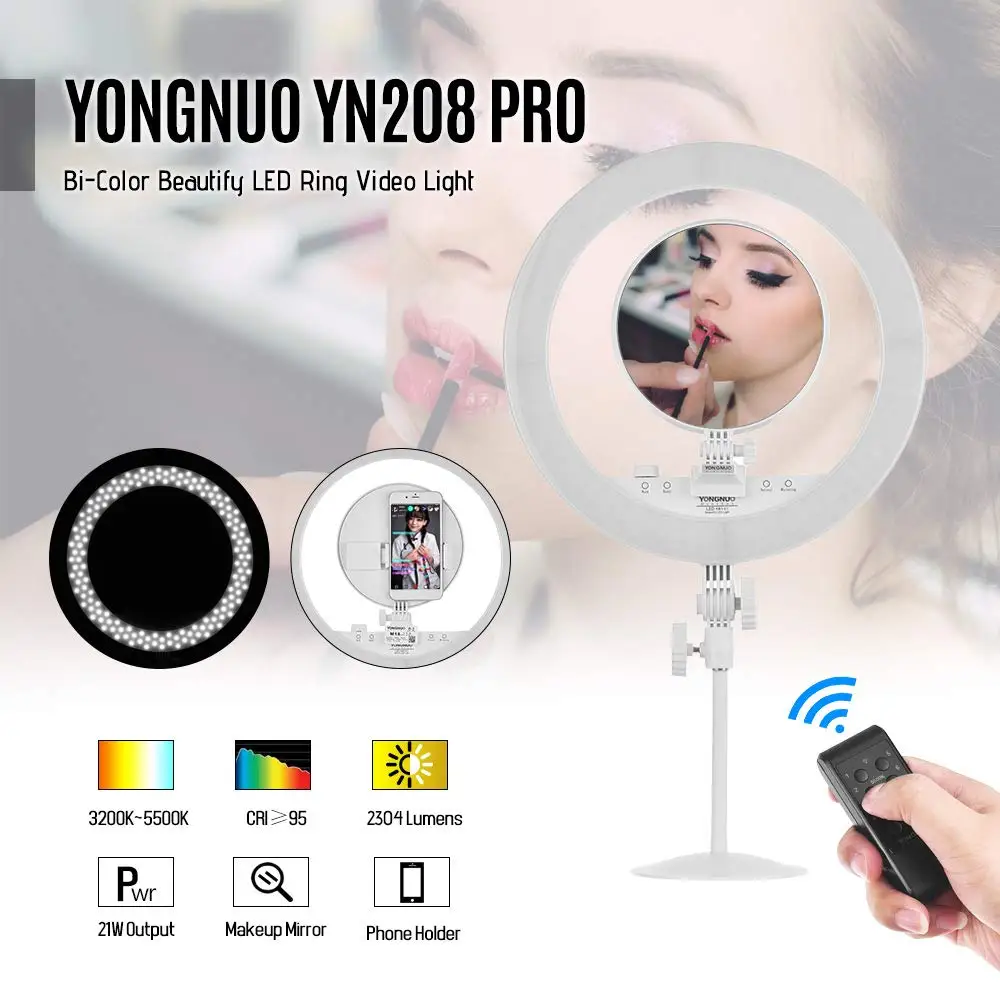 Кольцо светодиодное YONGNUO YN208 PRO 3200K 5500K двухцветное с зеркалом для