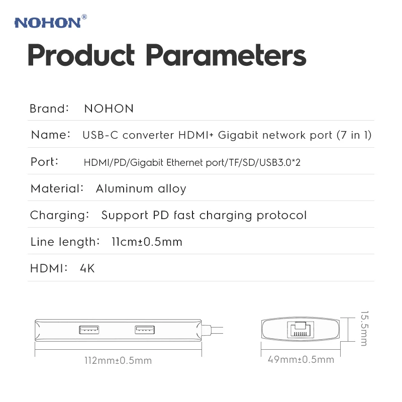 Концентратор Nohon USB C для RJ45 TF HDMI Thunderbolt 3 адаптер MacBook Samsung Galaxy S9 Huawei P20 Mate 20 Pro Type PD 0