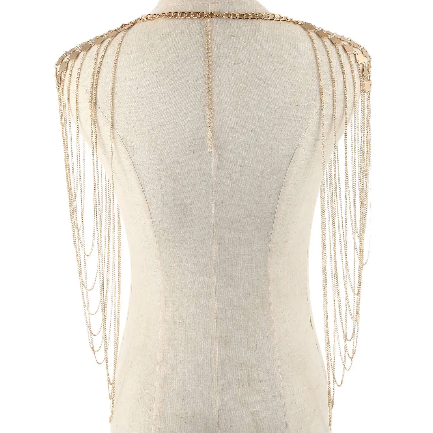 Vintage Punk Harness Bikini Body Link Epaulet Shoulder Chain Necklace Collar Dangling Tassel gold | Украшения и аксессуары