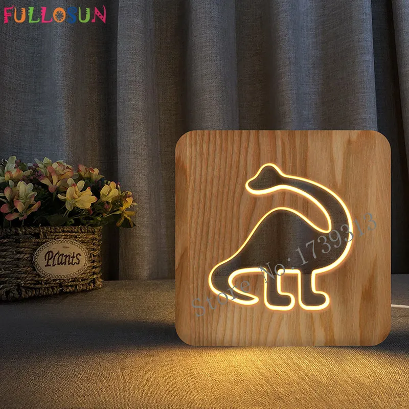 Деревянная лампа светодиодный ночник олень собака кролик птица животное 3D