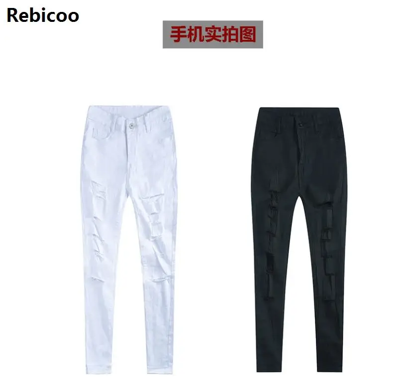 Women's Fashion Slim Pants High Waist Jeans western style Vintage Stretch Cotton Ripped Hole Skinny Trousers S-XXL | Женская одежда