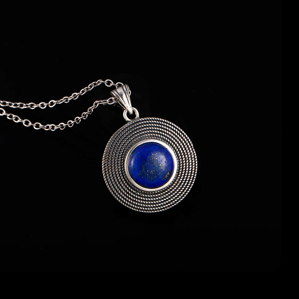 2019 новый список S925 серебро Ретро Он украшен круглыми синими lapis lazuli кулон