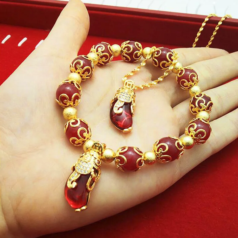 

2019 New Arrival Natural Crystal beads bracelets necklace fashion chic ethnic Vietnam Gold Color no fade fine jewelry
