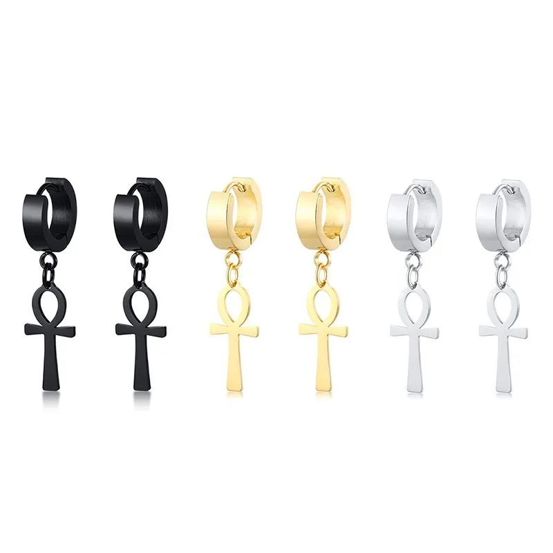 

Vnox Mens Ankh Cross Egypt Cleopatra Earrings for Women Unisex Jewelry Antiqued Black Stainless Steel Egyptian Queen Ankara