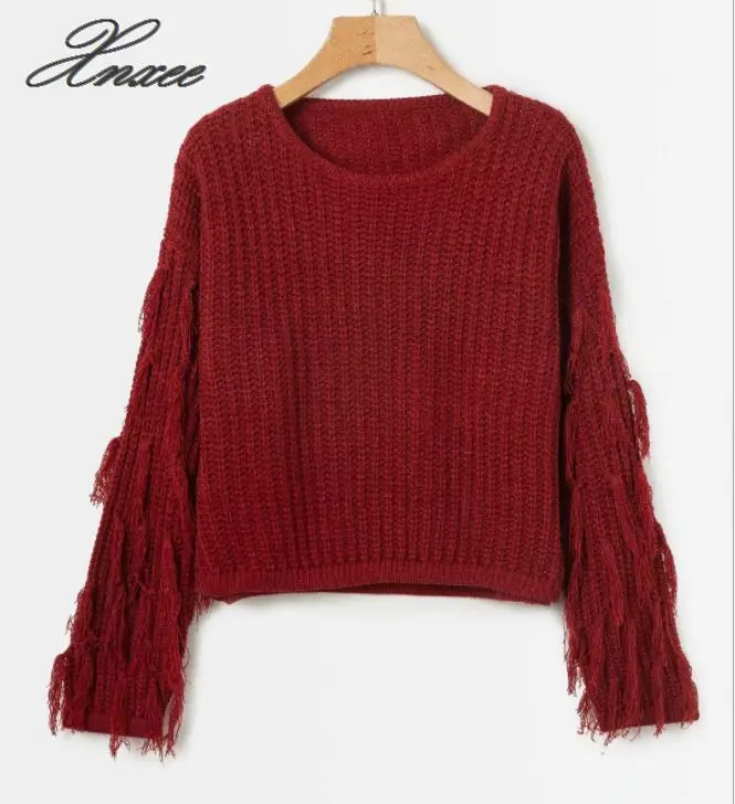 Long Sleeve Thick Needle Sweater Women Pullover Knitted Tassel Solid Jumpers 2020 Autumn Winter | Женская одежда