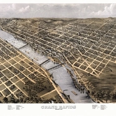 Историческая карта Grand Rapids Michigan 1868 Kent County постер печать (36x54)|Таблички и знаки| |